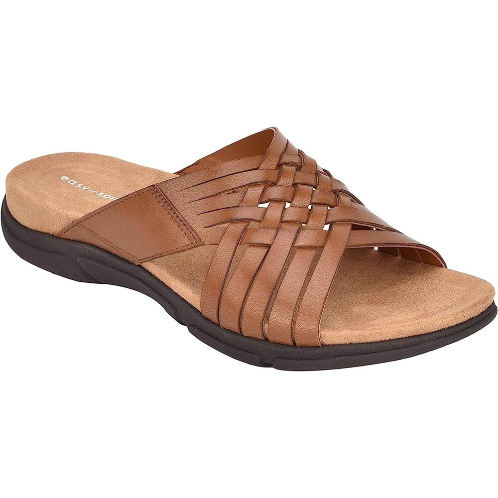Easy Spirit Women Meadow Cross Strap Woven Slide Sandal Size US 5M Brown Leather